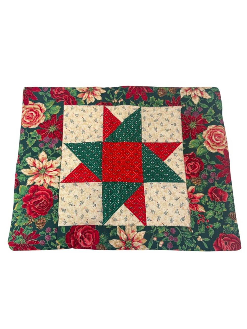 Country Christmas Placemats Set of 2 Holiday Quilted Fabric Red Green Reversible